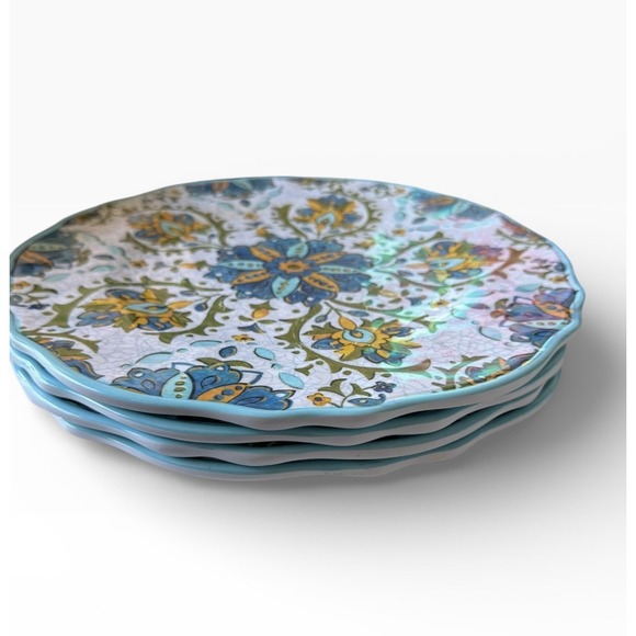 Le Cadeaux "Allegra" Turquoise Set Of 4 Dinner Plates Melamine BPA Free - Picture 6 of 9